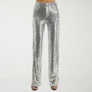 Premier Amour Sequin Womens Straight Fit Flare Trouser, X-large, Silver
